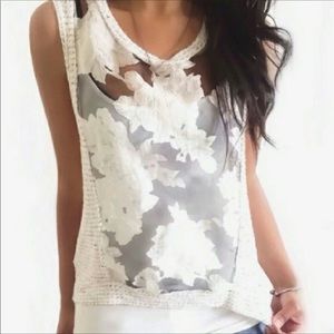 Anthropologie Paper Crane Sheer knit Tank top Gray
